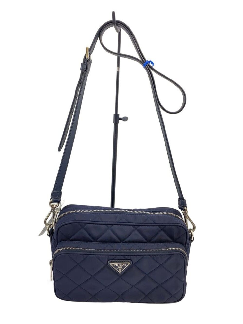 Prada Quilted Camera Bag iconic enameled logo Navy Blue